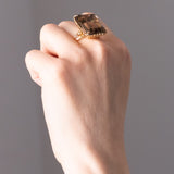 Anello vintage da cocktail in oro giallo 18K con quarzo fumé (20ct ca.), anni ‘50/‘60