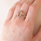 Anello vintage a navette in oro 8K con ioliti lilla e diamanti, anni ‘70