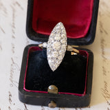 Vintage 18K gold navette ring with diamonds (2.80ctw approx.), 1940s / 1950s