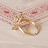 Antique navette ring in 18K gold with ruby and diamonds (0.14ctw approx.), 1930s / 40s