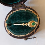 Anello vintage in oro 14K con smeraldo cabochon e diamanti, anni ‘60