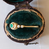 Anello vintage in oro 14K con smeraldo cabochon e diamanti, anni ‘60