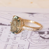 9K gold ring with green tourmaline and white stones, 1960s