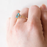 Anello vintage in oro 14K con tormalina azzurra e diamanti, anni ‘80