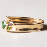 Anello vintage in oro 18K con paste di vetro verdi e rubini, anni ‘70