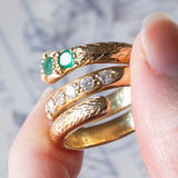 Anello a serpente vintage in oro giallo 18K con smeraldi e diamanti (0.60ctw ca.), anni ‘60