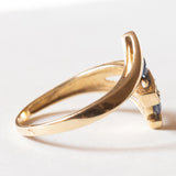 Anello vintage in oro 18K con zaffiri e diamante, anni ‘70