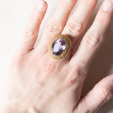 Anello da cocktail vintage in oro 18k con ametista (10ct ca.), anni '60