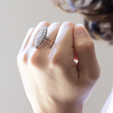 Vintage 18K gold navette ring with diamonds (2.80ctw approx.), 1940s / 1950s