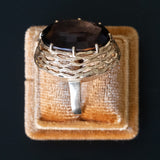 Anello vintage da cocktail in oro 14K con quarzo fumé (21ct ca.), anni ‘60/‘70