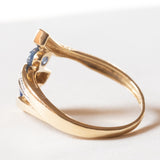 Anello vintage in oro 18K con zaffiri e diamante, anni ‘70