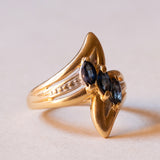 Anello vintage in oro 18K con zaffiri, anni ‘60