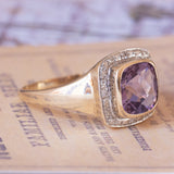 🔮 Anello vintage in oro 9K con ametista e diamanti, anni ‘70