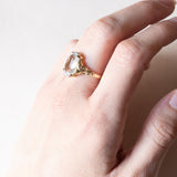 Anello vintage in oro 14K con acquamarina (4ct ca.), anni ‘60