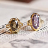 Anello vintage da cocktail in oro 14K con quarzo fumé, anni ‘70