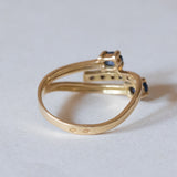Anello vintage in oro 18K con zaffiri e diamanti, anni ‘50