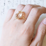 Vintage 18K Gold Cocktail Ring with Light Green Quartz, 1960s