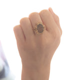 Anello vintage da cocktail in oro 14K con quarzo fumé, anni ‘70
