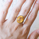 Vintage cocktail ring in 14K gold with yellow citrine quartz, 1960s