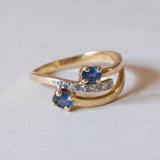 Anello vintage in oro 18K con zaffiri e diamanti, anni ‘50