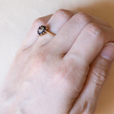 Anello vintage a cuore in oro 18K con topazi e diamante, anni ‘60/‘70