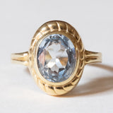 Anello vintage in oro 14K con spinello sintetico azzurro, anni ‘60/‘70