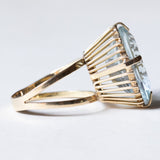 Anello vintage da cocktail in oro 14K con acquamarina (10ct ca.), anni ‘60/‘70