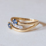 Anello vintage in oro 18K con zaffiri e diamanti, anni ‘50