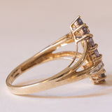 Anello vintage a navette in oro 8K con ioliti lilla e diamanti, anni ‘70