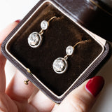 Orecchini antichi in oro giallo 18K e argento con diamanti di taglio vecchia miniera (4.50ctw ca.), anni ‘10