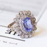 Anello convertito da susta in platino e oro bianco 18K con tanzanite (3ct ca.) e diamanti (1ctw ca.)