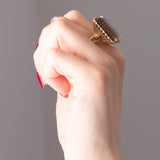 Anello vintage da cocktail in oro giallo 18K con quarzo fumé (20ct ca.), anni ‘50/‘60