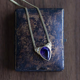 Collier vintage in oro 14K con ametista (7.80ct ca.) e diamanti (0.08ct ca.), anni ‘60/‘70