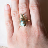 🪲 Anello convertito da copri bottone a insetto in oro 18K e in oro 14K con turchese