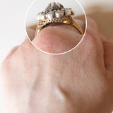Anello vintage in stile antico a margherita in oro giallo 18K e argento con diamanti (centrale 0.40ct ca.), anni '60
