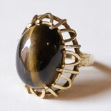Anello vintage in oro 14K con occhio di tigre, anni ‘70