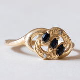 Anello vintage in oro 18K con topazi e diamanti, anni ‘50/‘60