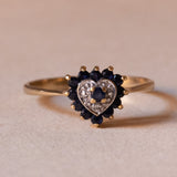 Anello vintage a cuore in oro 18K con topazi e diamante, anni ‘60/‘70