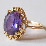 Anello vintage da cocktail in oro 18K con zaffiro viola, anni ‘60/‘70