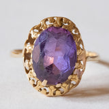 Anello vintage da cocktail in oro 18K con zaffiro viola, anni ‘60/‘70