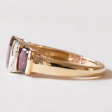 Anello vintage in oro 14K con granati viola e diamanti, anni ‘70