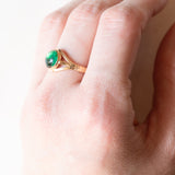 Anello retró in oro giallo 18K con pasta di vetro verde, anni ‘40