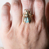 🪲 Anello convertito da copri bottone a insetto in oro 18K e in oro 14K con turchese