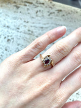 Bague vintage en or 14 carats avec rubis central et diamants, 1960