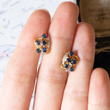 Orecchini vintage in oro 18K con zaffiri e diamanti, anni ‘70