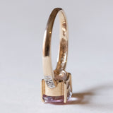 Anello vintage in oro 9K con spinello rosa e diamanti, anni ‘80