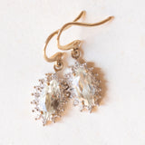 Orecchini a margherita pendenti vintage in oro giallo e bianco 9K con quarzo verde e diamanti, anni ‘70/‘80