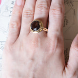 Anello vintage da cocktail in oro 14K con quarzo fumè, anni ‘60