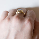 Anello vintage in oro 14K con spinello sintetico azzurro, anni ‘60/‘70