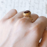 Anello vintage in oro 18K con quarzo citrino arancione, anni ‘70